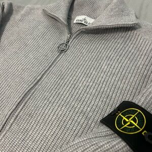 Stone Island Light Gray Zip-Up Sweater